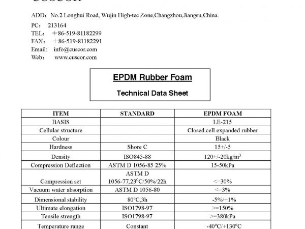 closed cell epdm foam technical data sheets